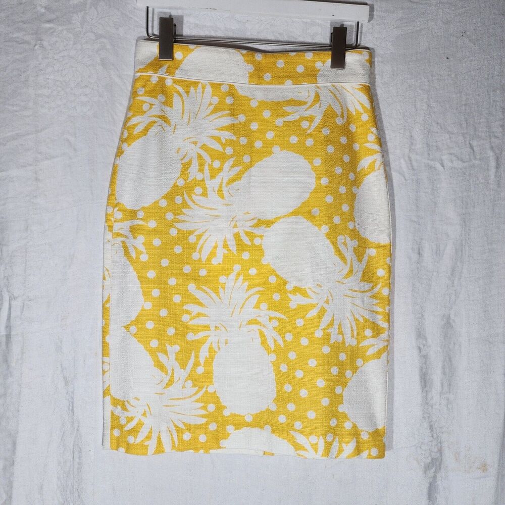 ANN TAYLOR sz 2 Skirt white yellow pineapple stretch cotton pencil skirt NWT